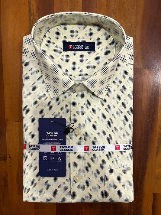 Pure Cotton Black Printed Off White Shirt (38 FS)