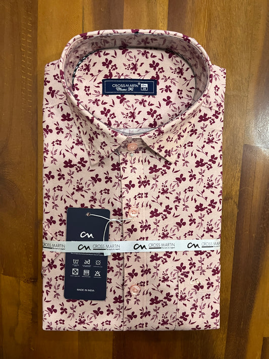 Pure Cotton Maroon Floral Printed Shirt (38 HS)