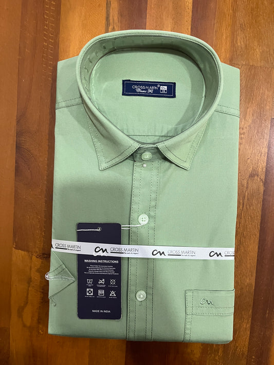 Pure Cotton Green Solid Shirt (38 HS)