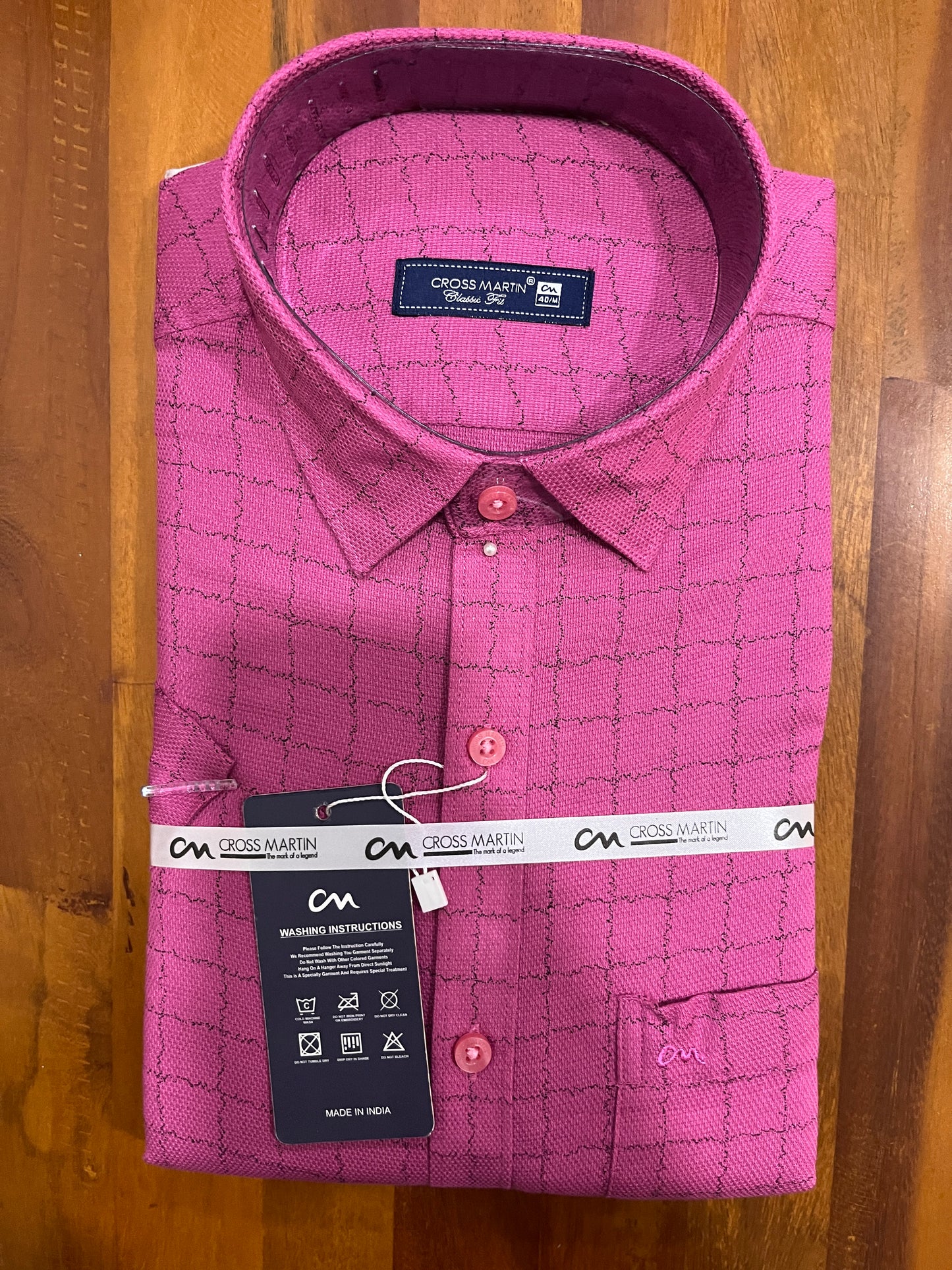 Pure Cotton Magenta Check Prints Shirt (40 HS)