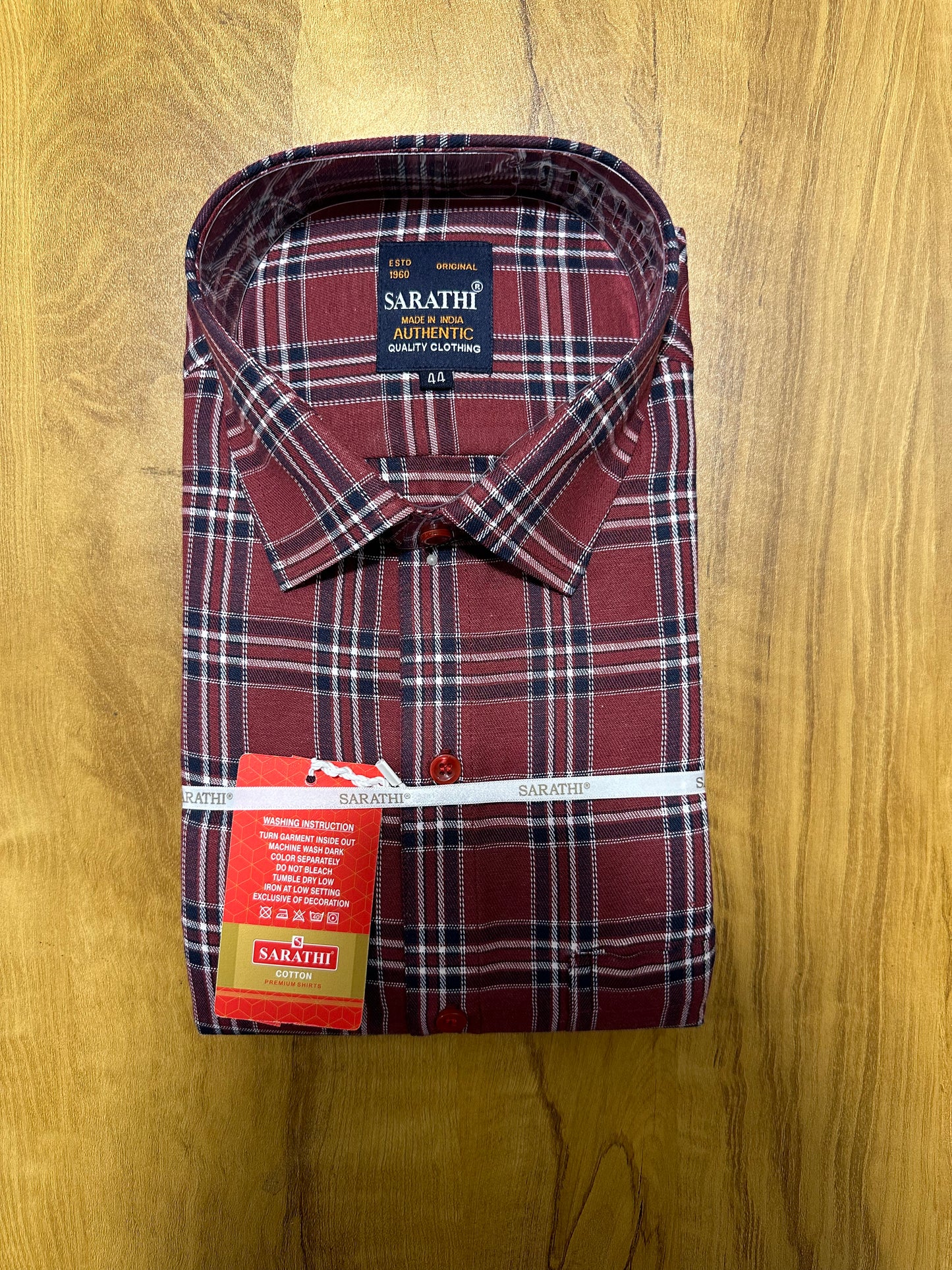 Pure Cotton Maroon Check Shirt (44 FS)