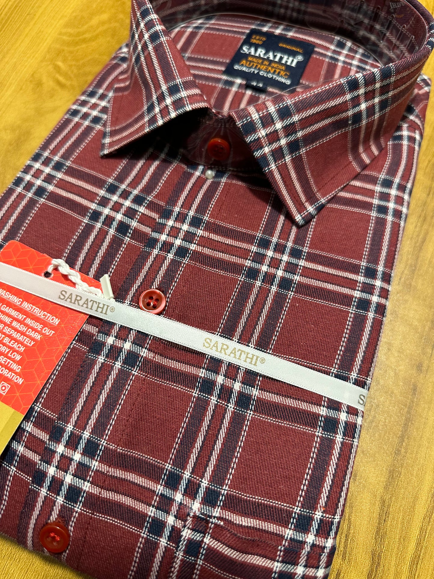 Pure Cotton Maroon Check Shirt (44 FS)