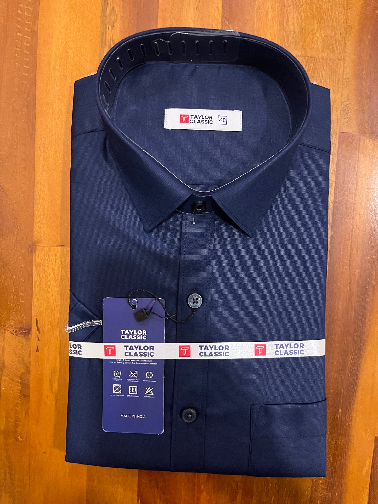 Pure Cotton Navy Blue Solid Shirt (40 HS)