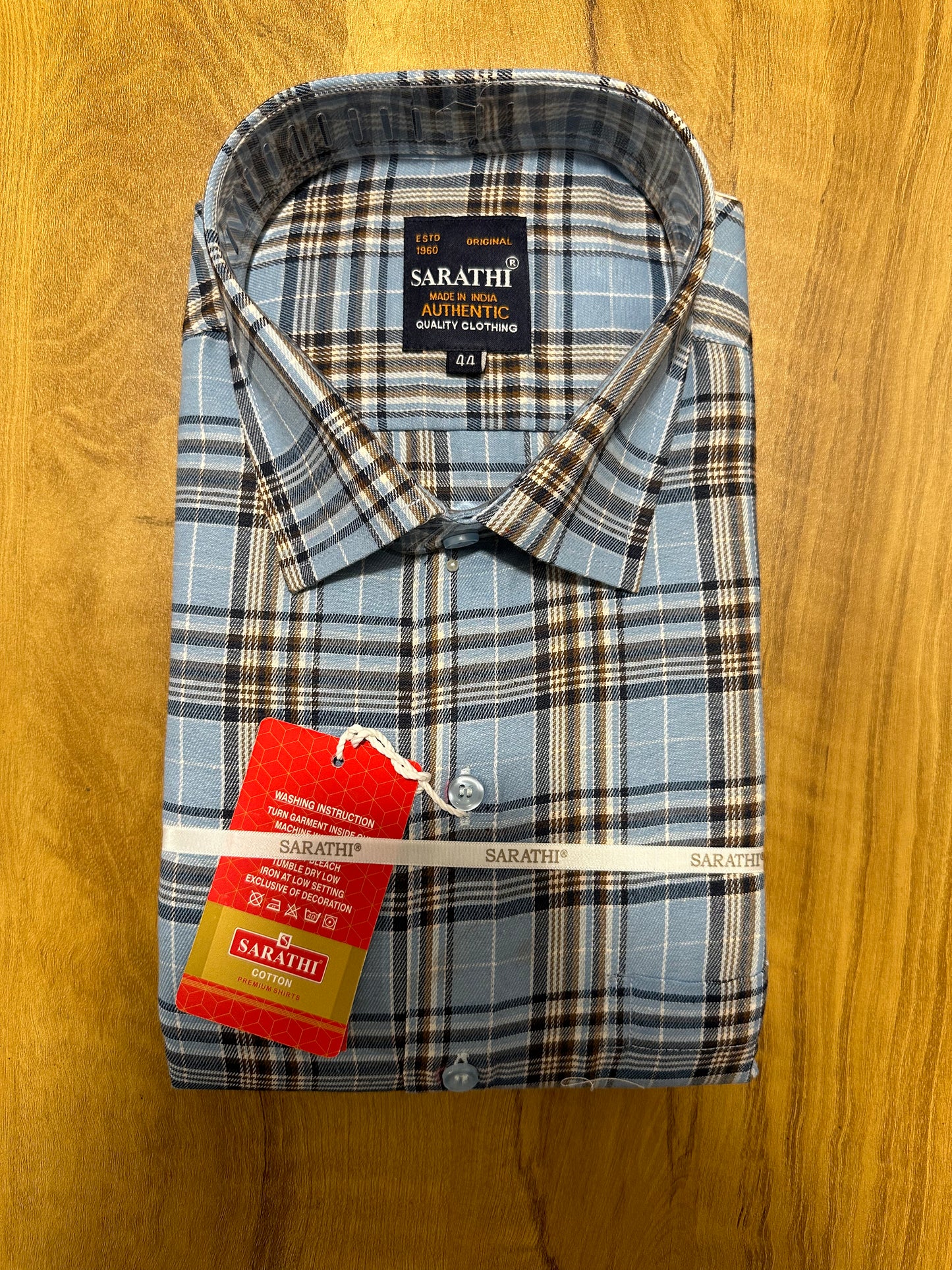 Pure Cotton Light Blue Check Shirt (44 FS)