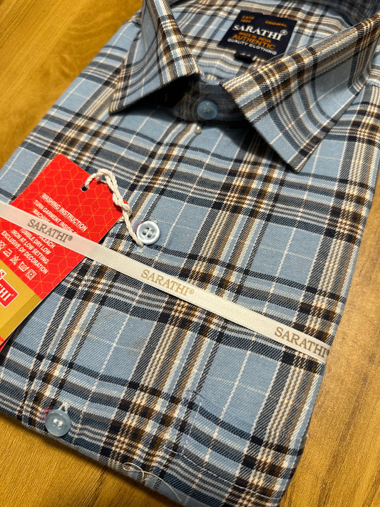 Pure Cotton Light Blue Check Shirt (44 FS)