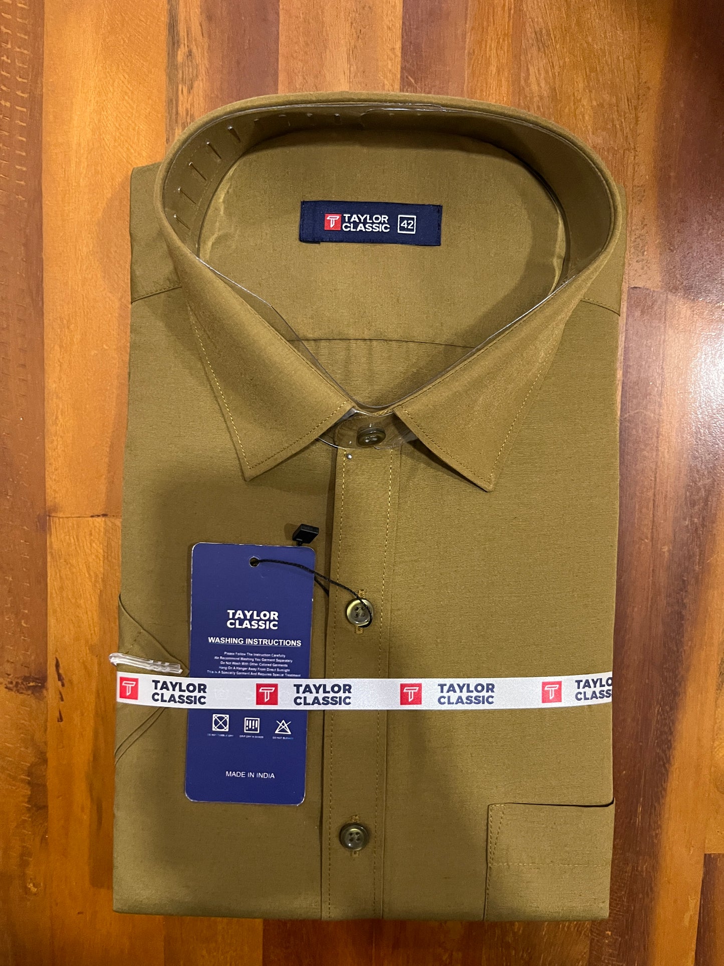 Pure Cotton Khaki Solid Shirt (42 HS)