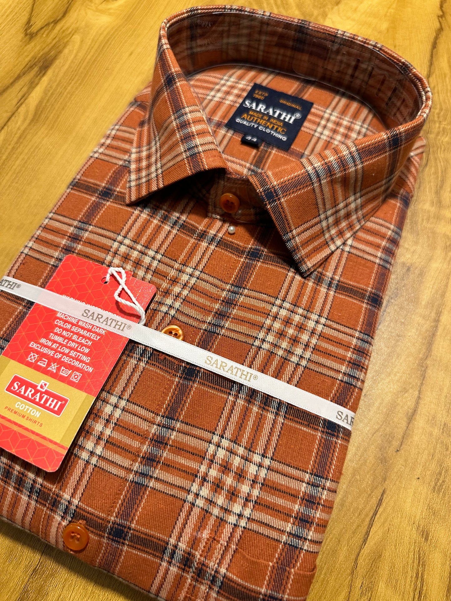 Pure Cotton Brown Check Shirt (44 FS)