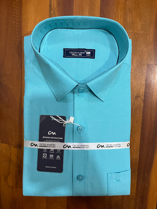Pure Cotton Turquoise Solid Shirt (42 FS)