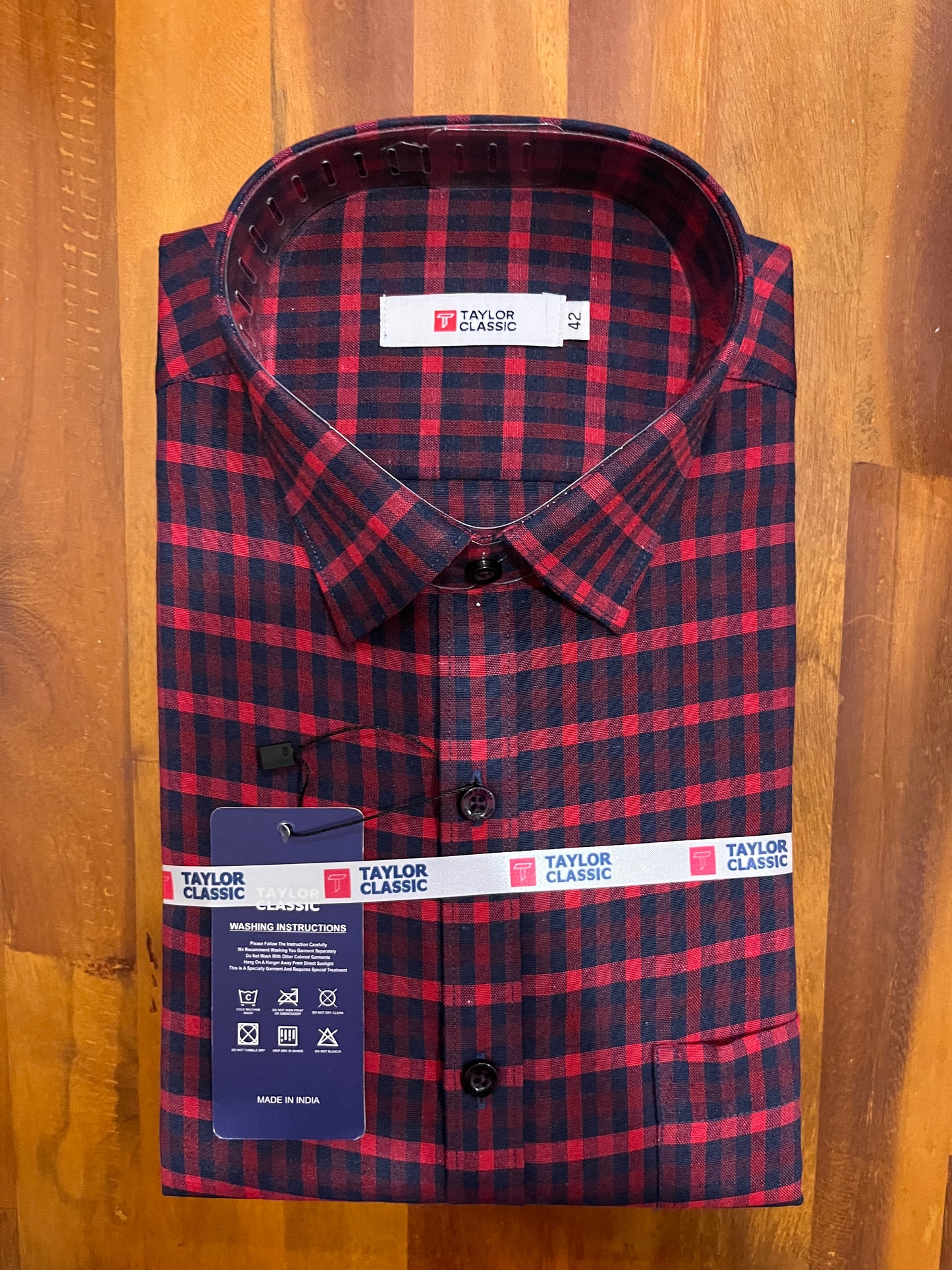 Pure Cotton Black and Maroon Check Design Shirt (42 FS)