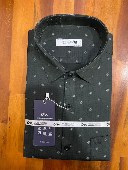 Pure Cotton Dark Green Printed Shirt (42 FS)