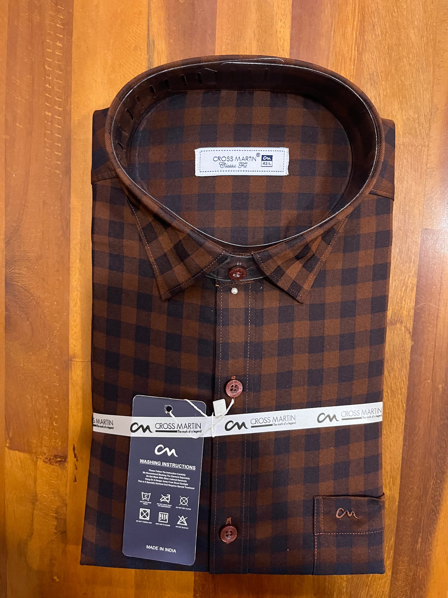 Pure Cotton Brown Check Design Shirt (42 FS)