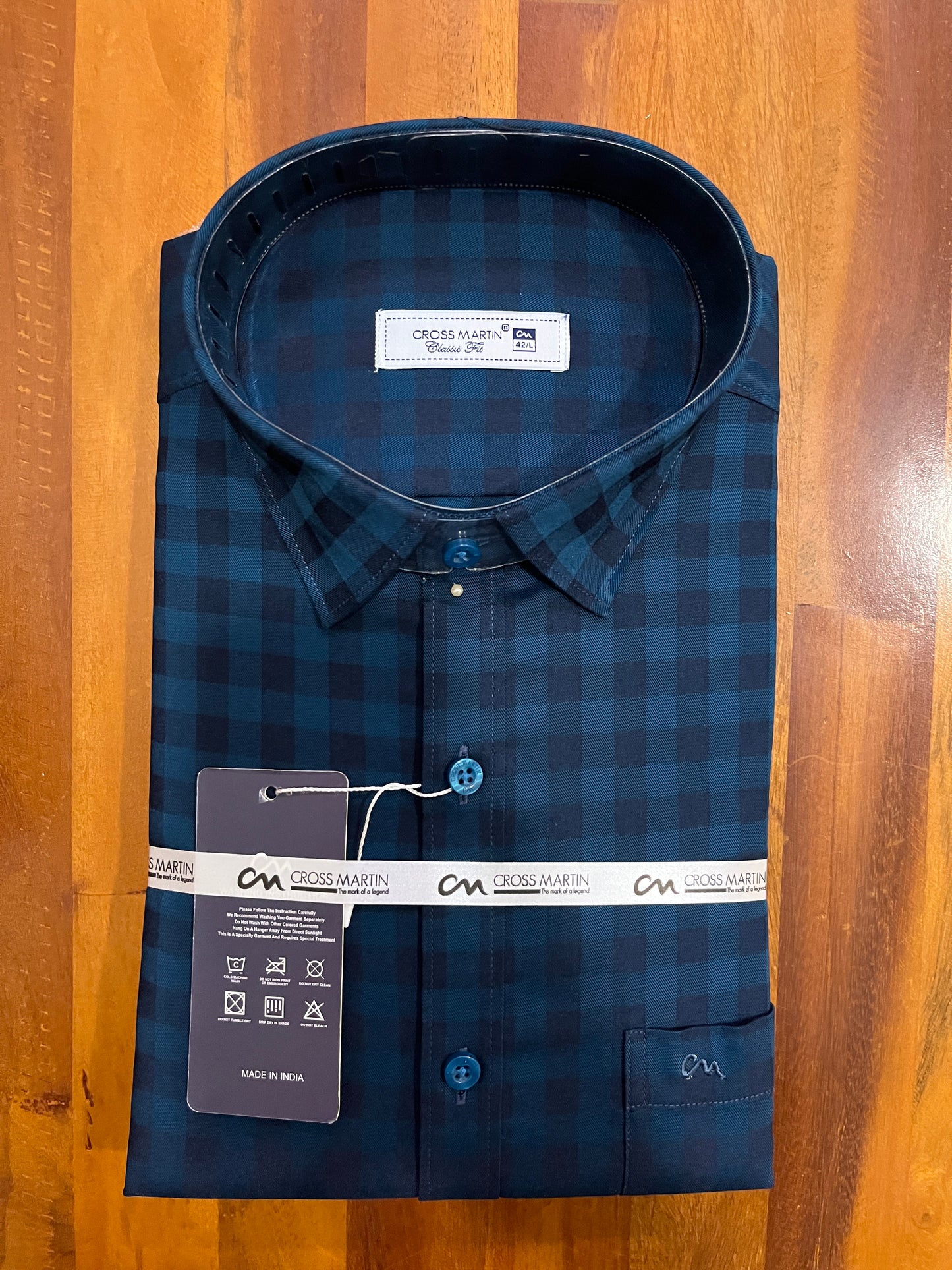 Pure Cotton Dark Green Check Design Shirt (42 FS)