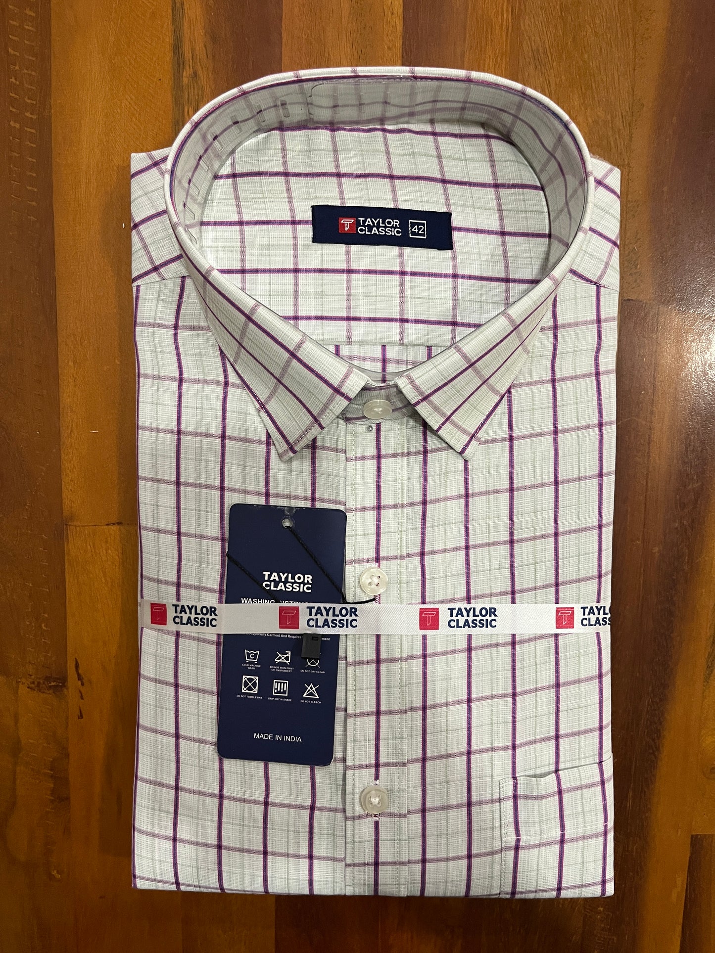 Pure Cotton Magenta Check Design Shirt (42 FS)