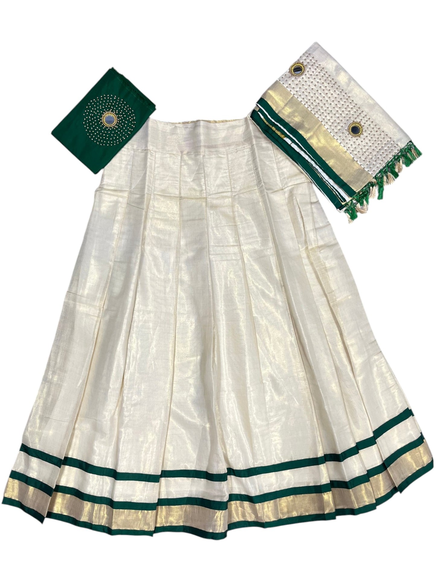 Southloom Semi Stitched Tissue Dhavani Set with Pavada and Green Blouse Piece