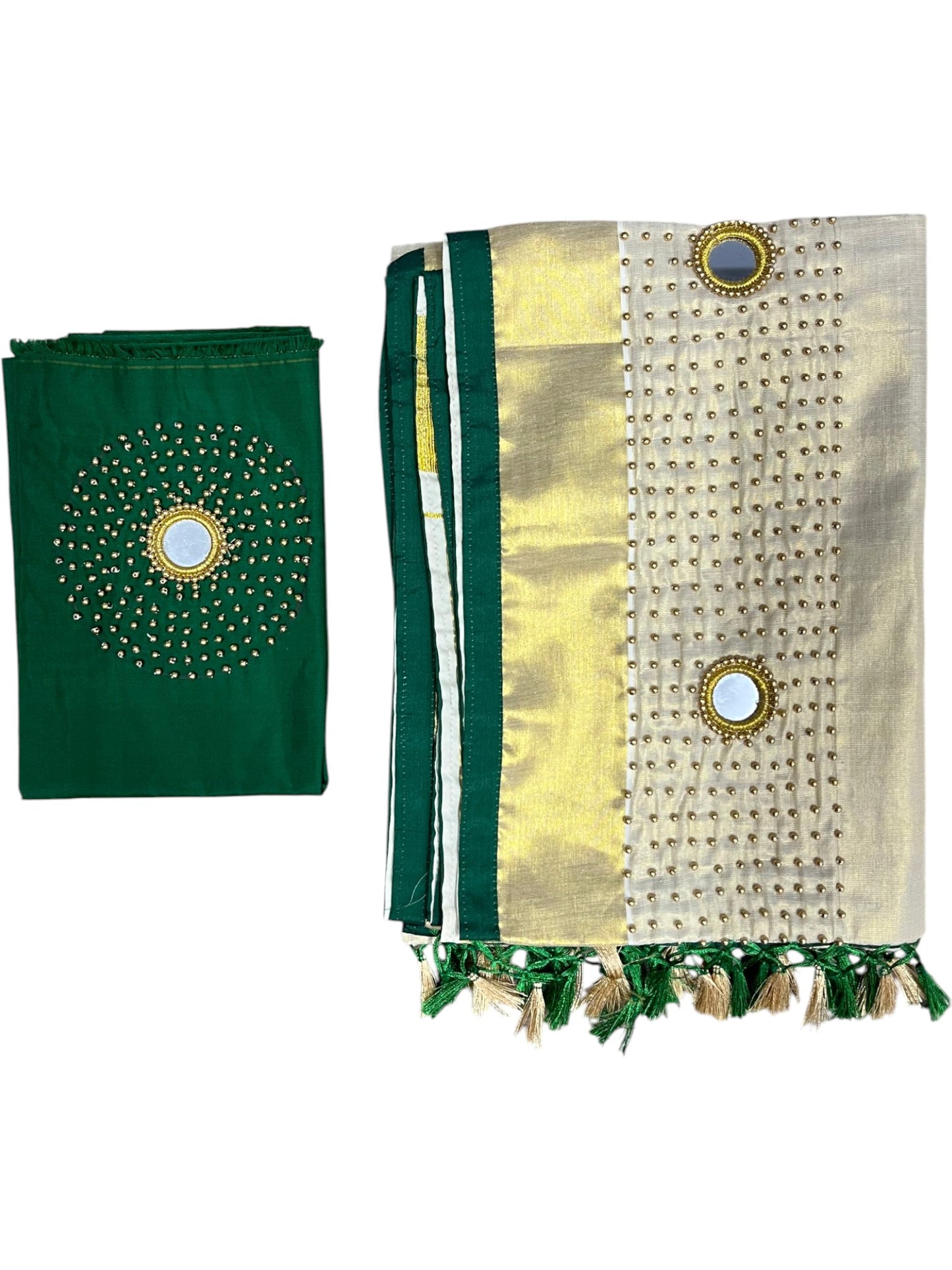 Southloom Semi Stitched Tissue Dhavani Set with Pavada and Green Blouse Piece