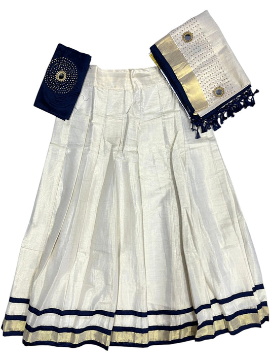 Southloom Semi Stitched Tissue Dhavani Set with Pavada and Blue Blouse Piece