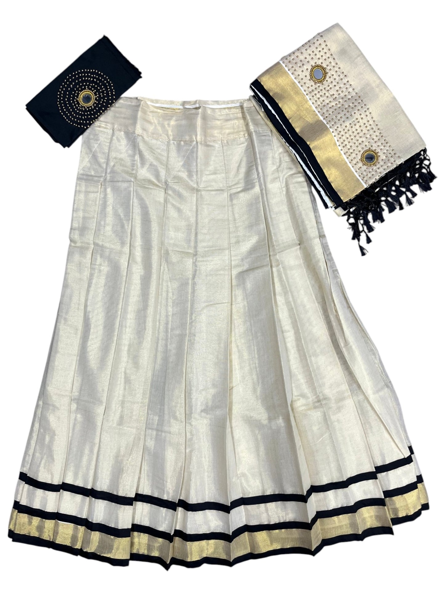 Southloom Semi Stitched Tissue Dhavani Set with Pavada and Black Blouse Piece