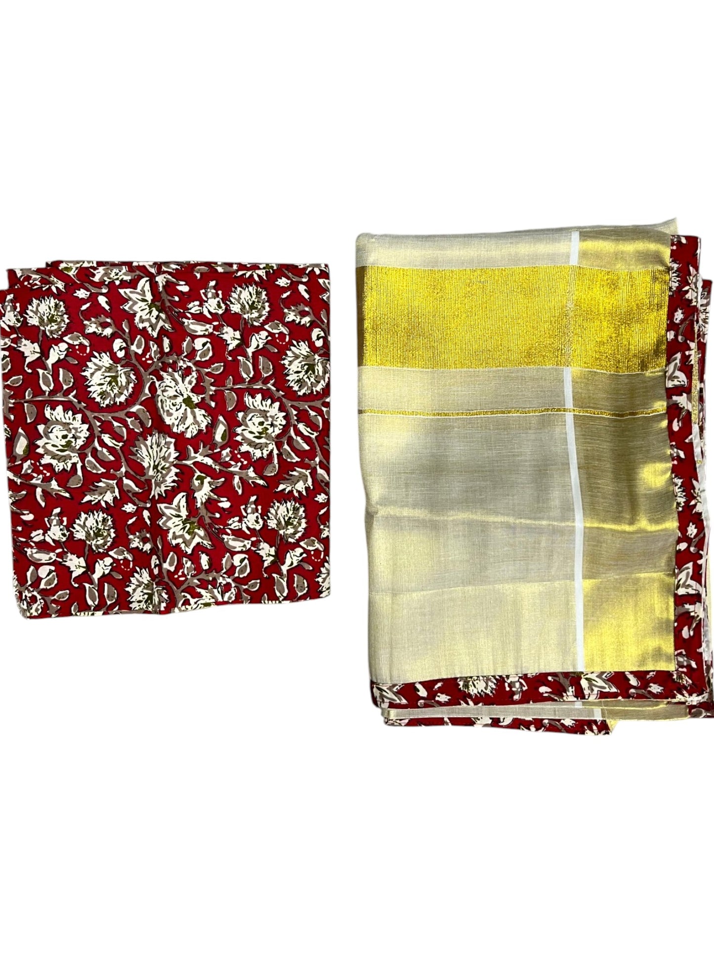 Southloom Semi Stitched Tissue Dhavani Set with Pavada and Ajrakh print on the Blouse Piece And Border