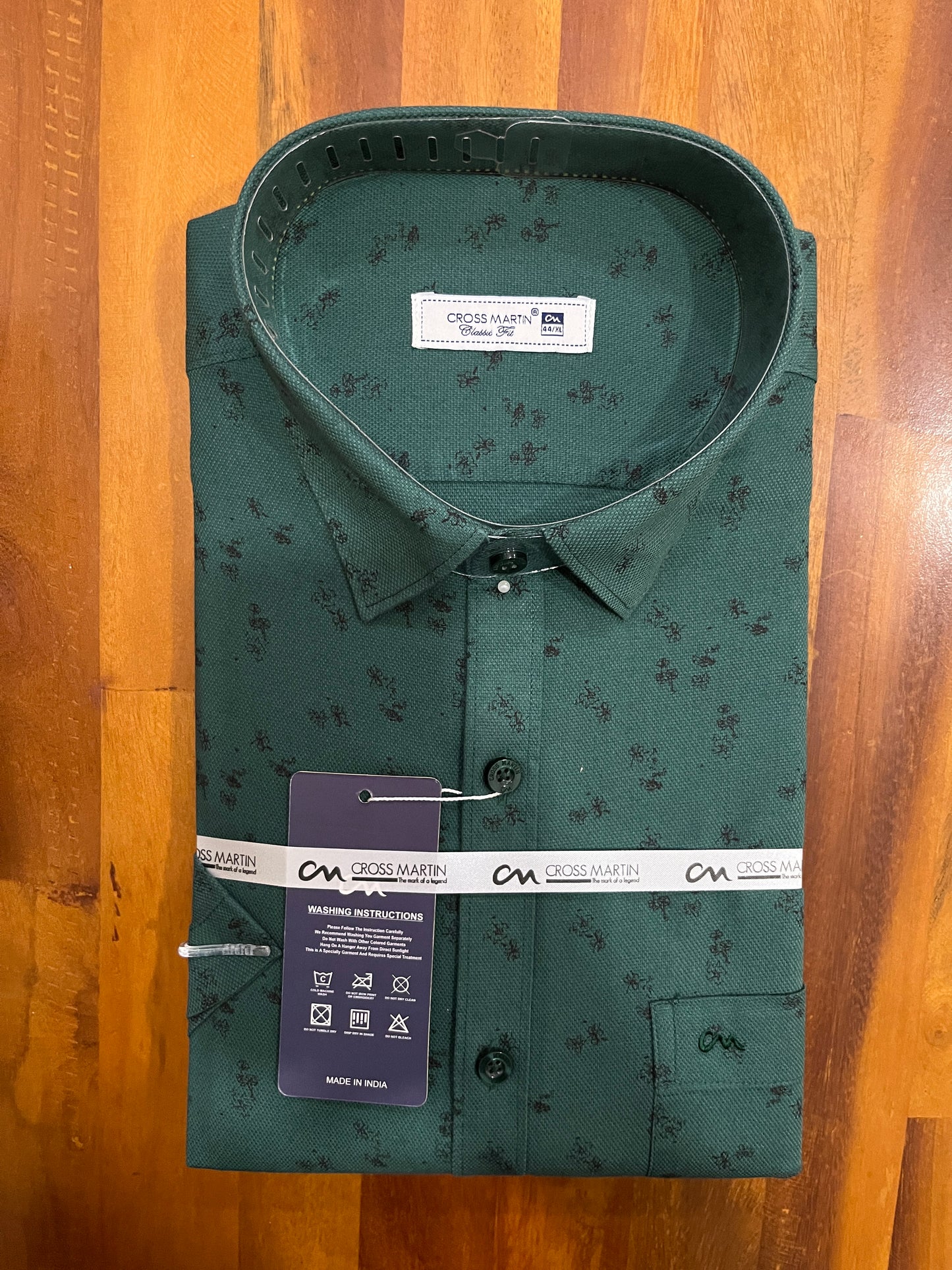 Pure Cotton Dark Green Printed Shirt (44 HS)