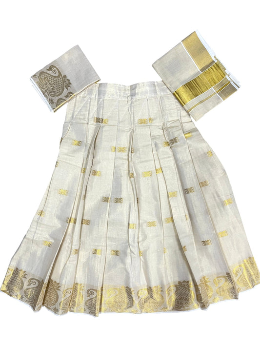 Southloom Semi Stitched Tissue Dhavani Set with Pavada and With Tissue Kasavu Border Blouse Piece