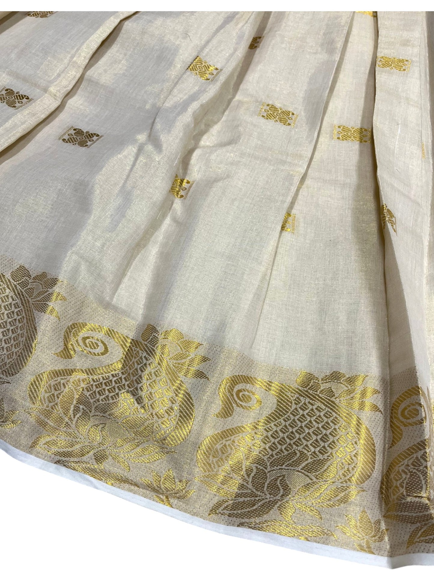 Southloom Semi Stitched Tissue Dhavani Set with Pavada and With Tissue Kasavu Border Blouse Piece