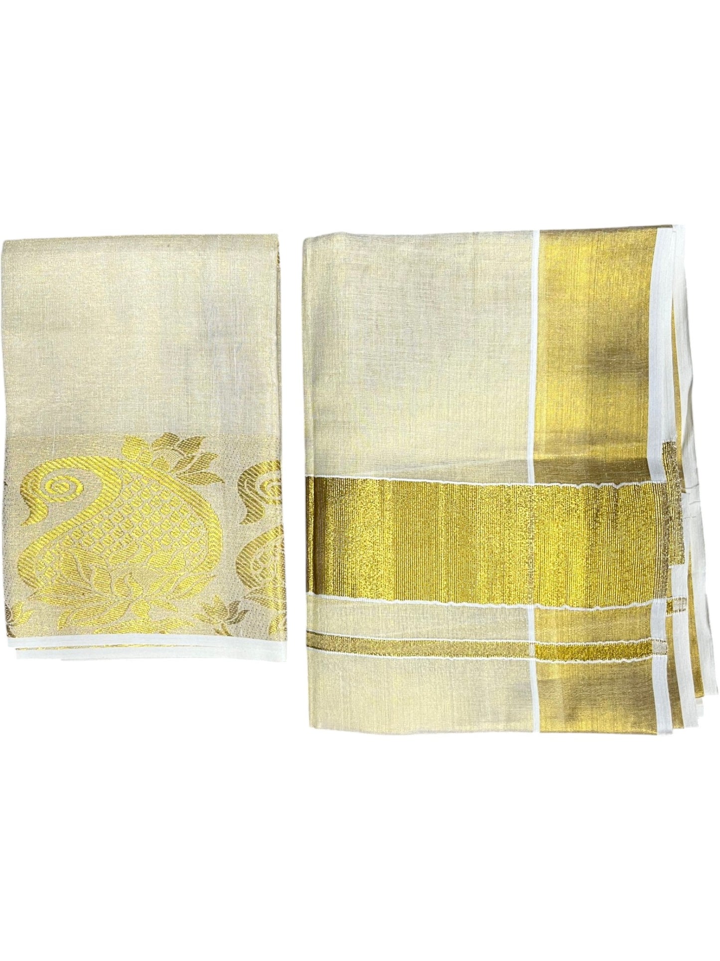 Southloom Semi Stitched Tissue Dhavani Set with Pavada and With Tissue Kasavu Border Blouse Piece
