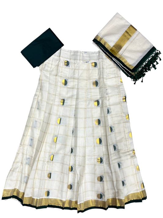 Southloom Semi Stitched Cotton Dhavani Set with Pavada and Green Blouse Piece