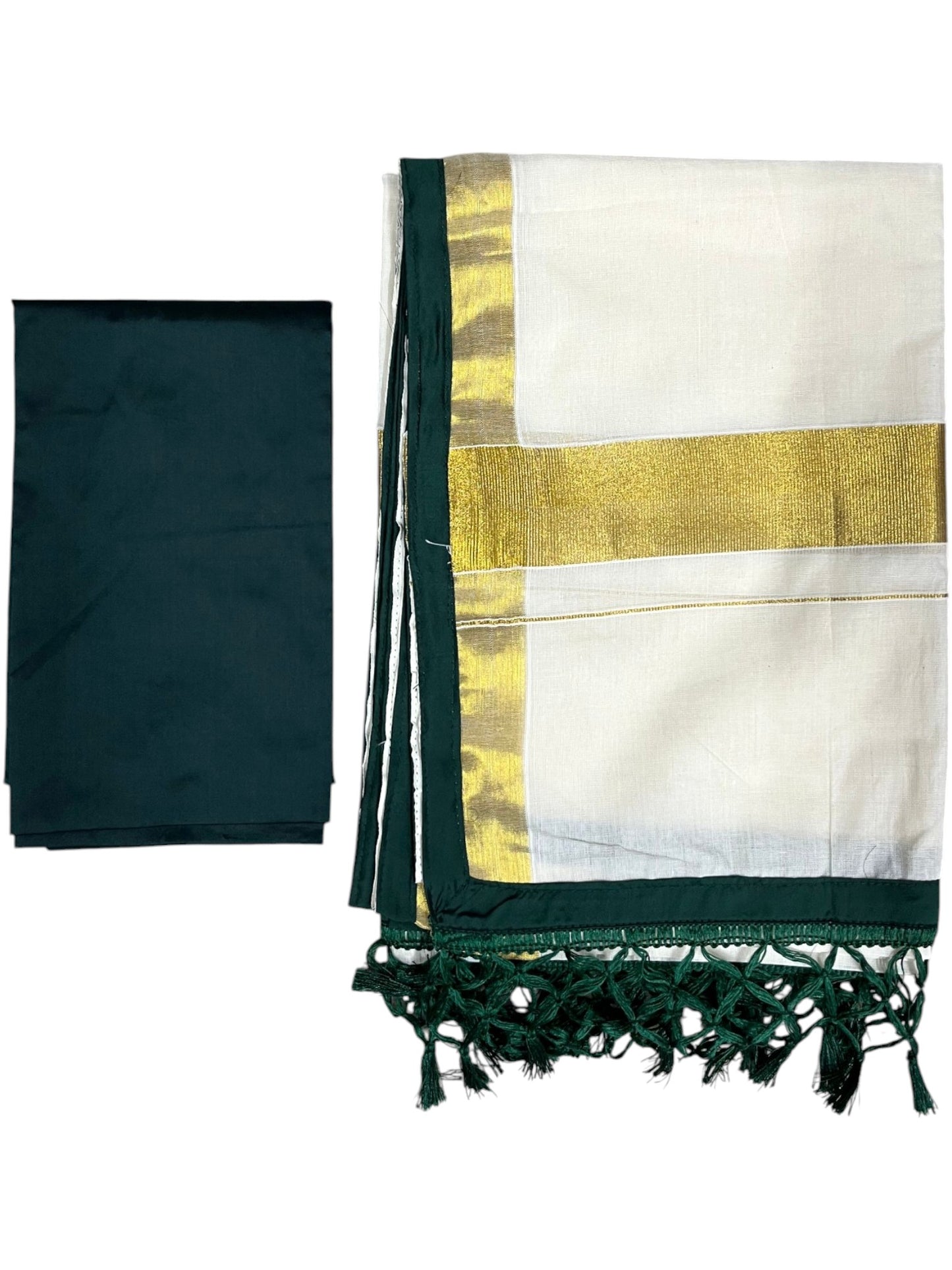 Southloom Semi Stitched Cotton Dhavani Set with Pavada and Green Blouse Piece