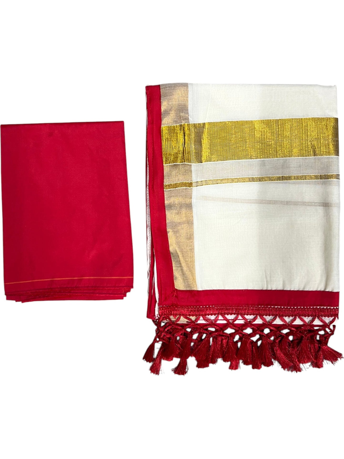 Southloom Semi Stitched Design Cotton Dhavani Set with Pavada and Red In Blouse Piece