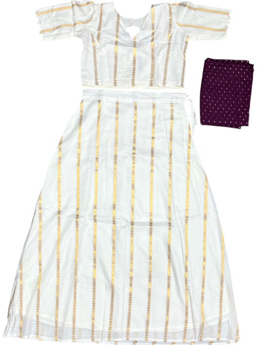 Southloom Stitched Cotton Stripes Dhavani Set with Pavada and Purple Blouse Piece