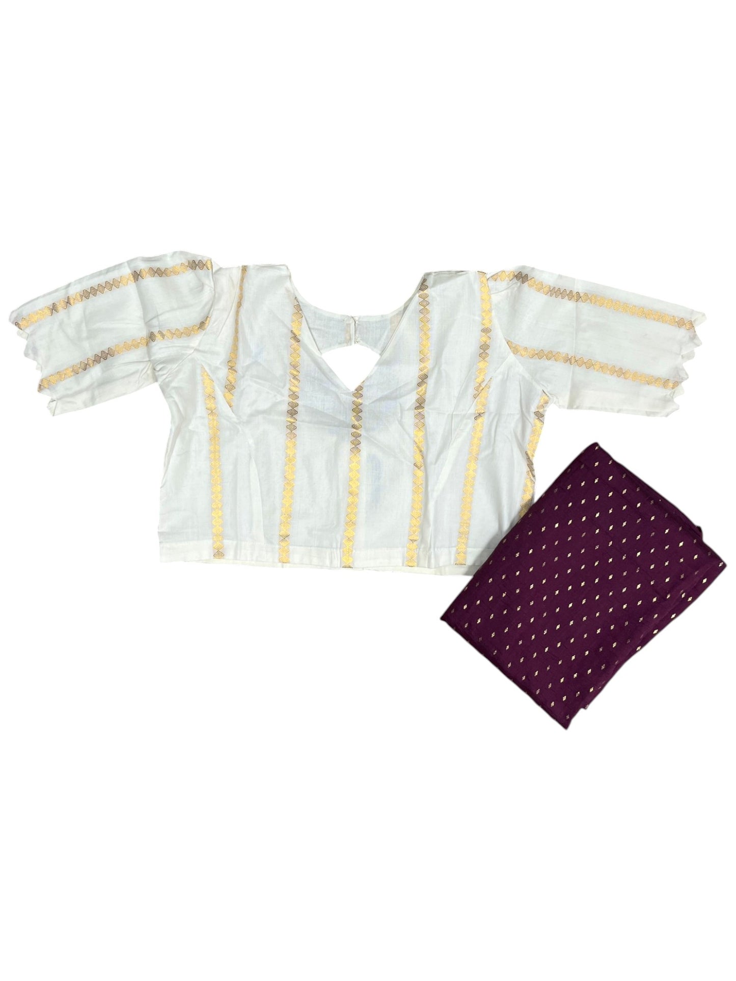 Southloom Stitched Cotton Stripes Dhavani Set with Pavada and Purple Blouse Piece
