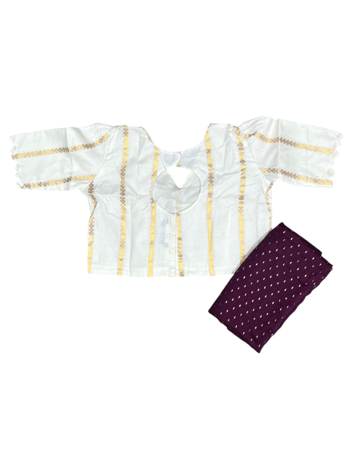 Southloom Stitched Cotton Stripes Dhavani Set with Pavada and Purple Blouse Piece