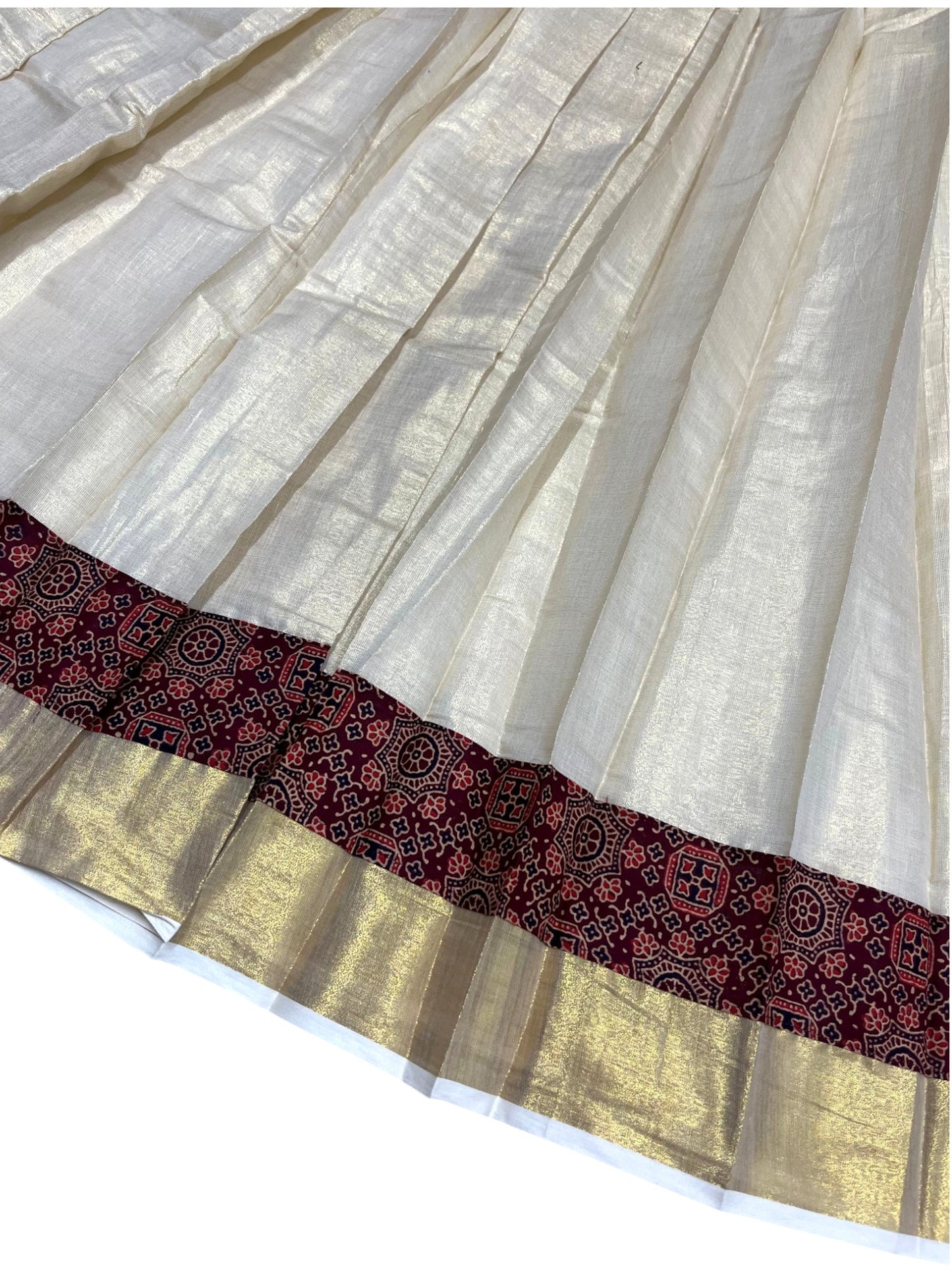 Southloom Stitched Tissue Dhavani Set with Pavada and Ajrakh Print on the Blouse Piece And Border
