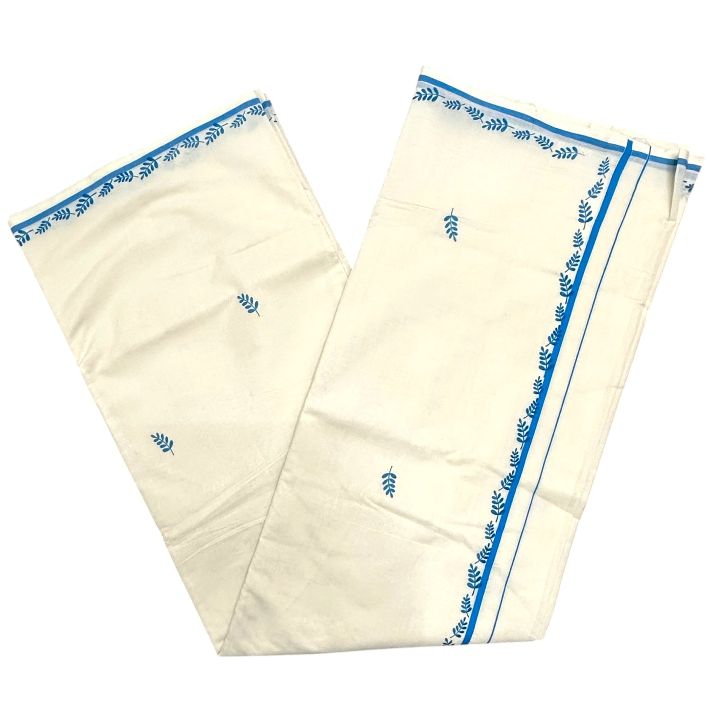 Southloom Cotton Kerala Saree With Blue Prints On Border SL501