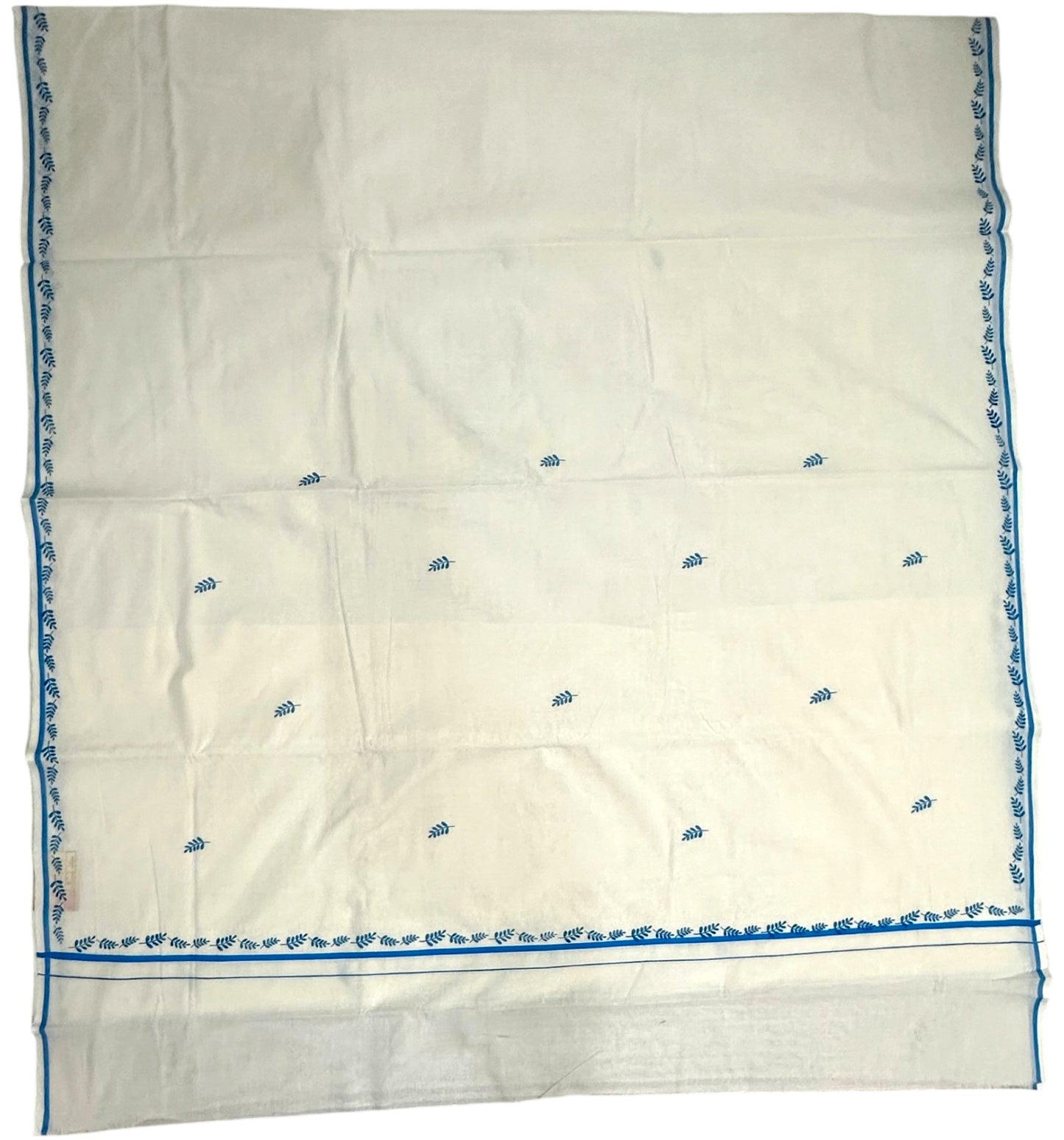 Southloom Cotton Kerala Saree With Blue Prints On Border SL501