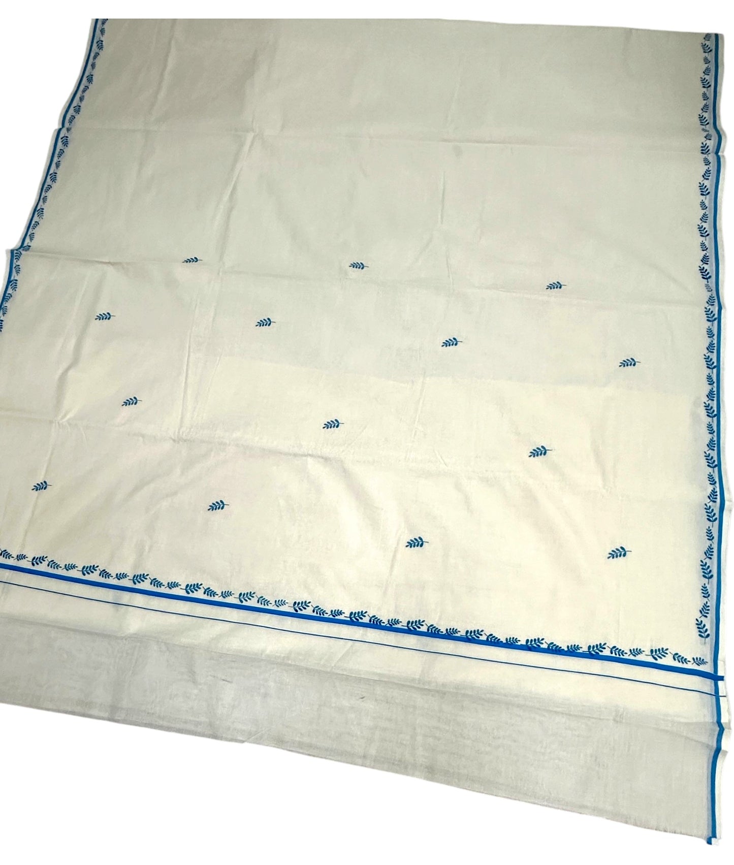 Southloom Cotton Kerala Saree With Blue Prints On Border SL501