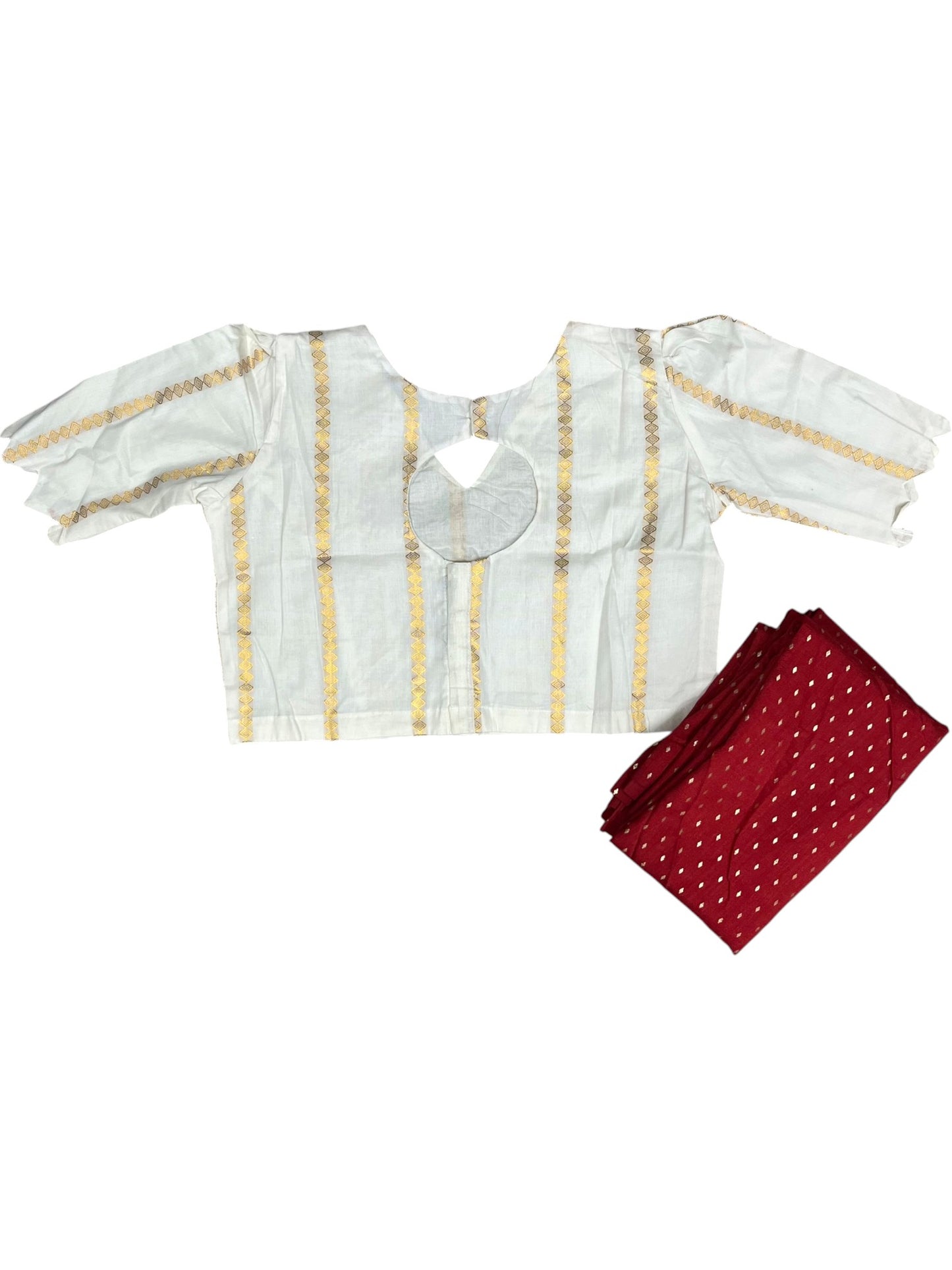 Southloom Stitched Cotton With Stripes Dhavani Set with Pavada and Red Blouse Piece