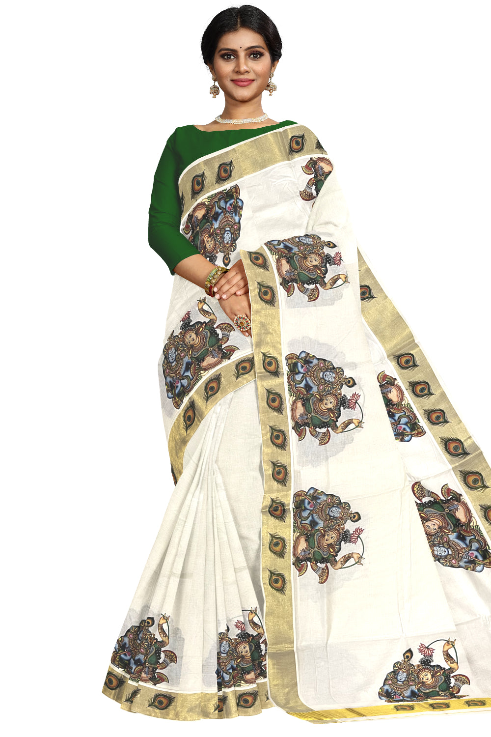 Mural Painted / Printed Kerala Saree