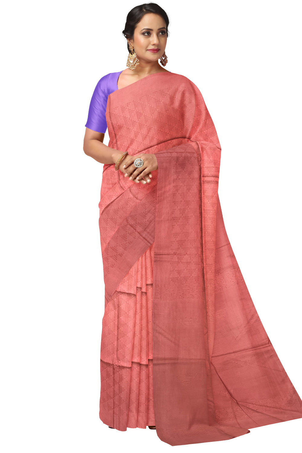 Southloom Cotton Peach Designer Saree with Woven Designs on Body