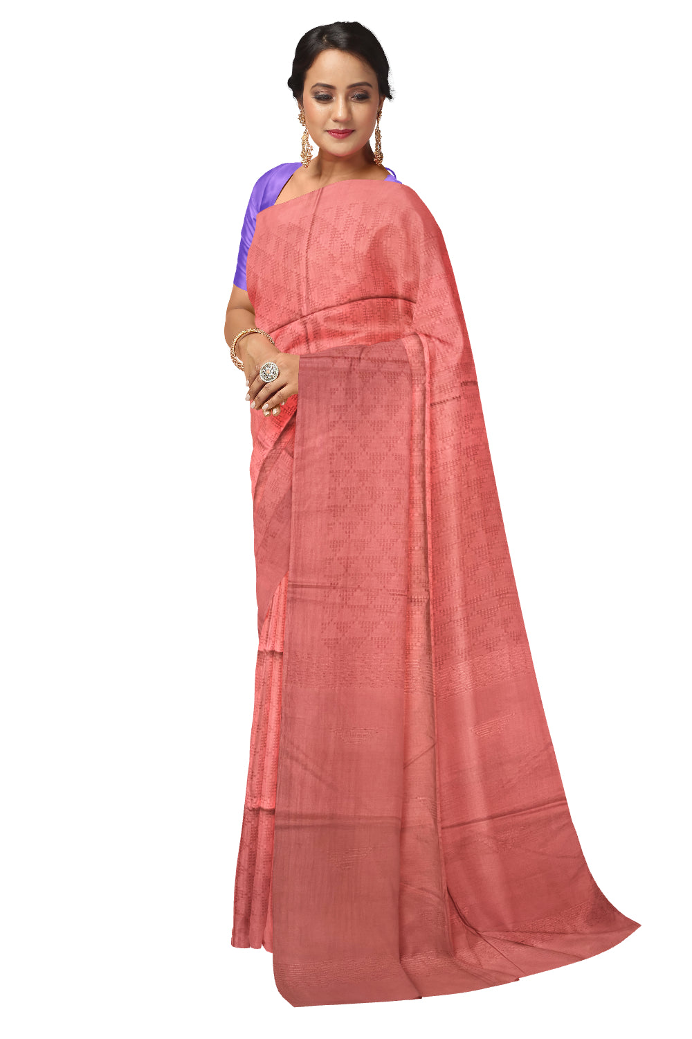 Southloom Cotton Peach Designer Saree with Woven Designs on Body