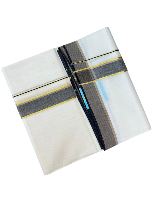 Southloom Pure Cotton Mundu with Golden Lines and Black Border (South Indian Kerala Dhoti)