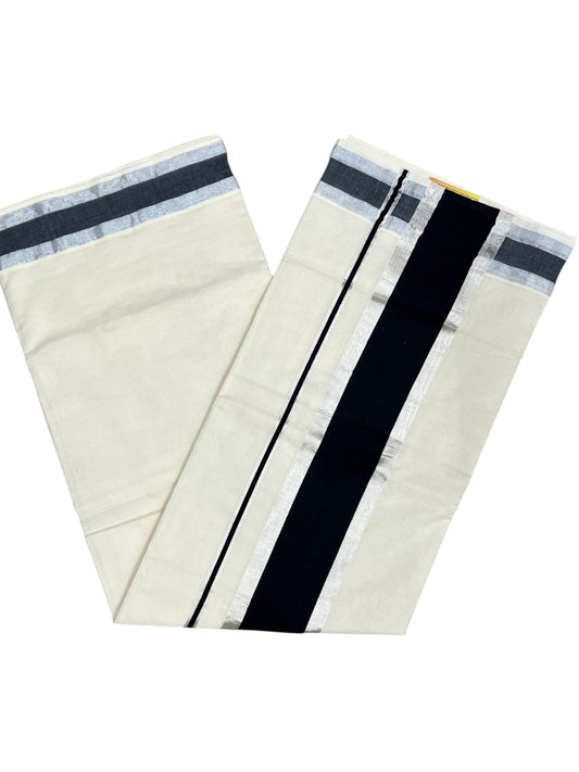 Kerala Pure Cotton Plain Saree with Silver Kasavu and Black Border