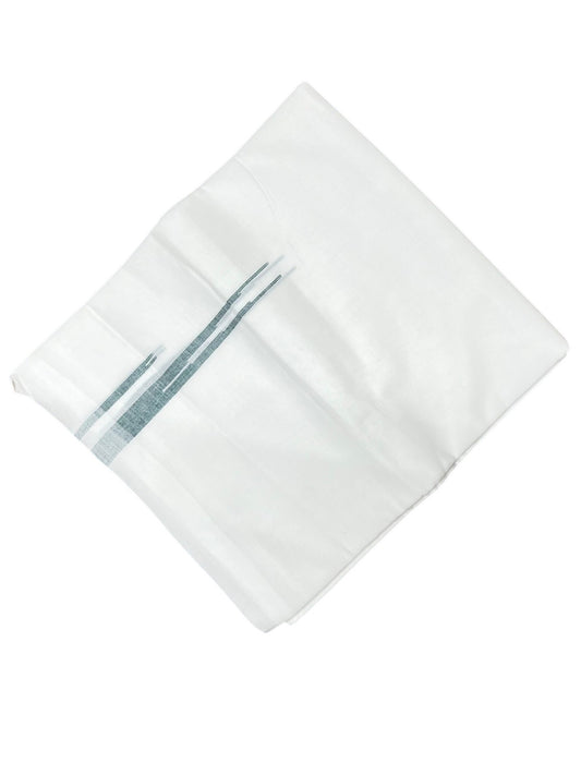 Southloom Pure White Cotton Double Mundu with Green Chuttikara (South Indian Dhoti)