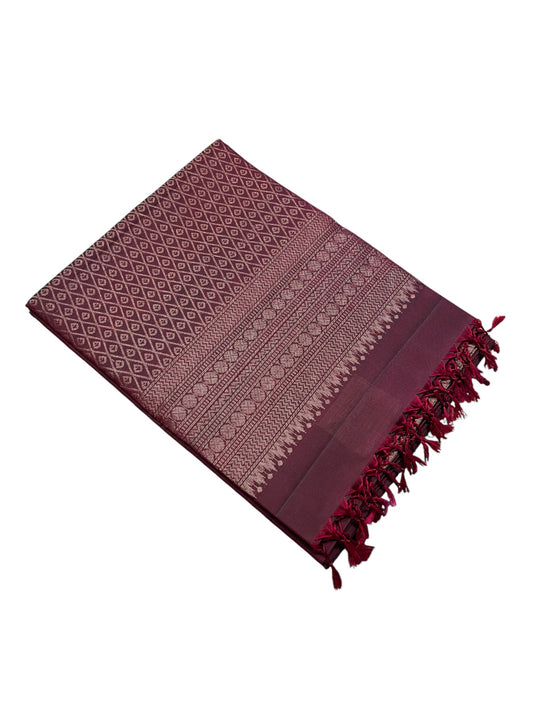 Southloom Pure Handloom Bridal Kanchipuram Silk Saree with Korvai Work (Maroon)