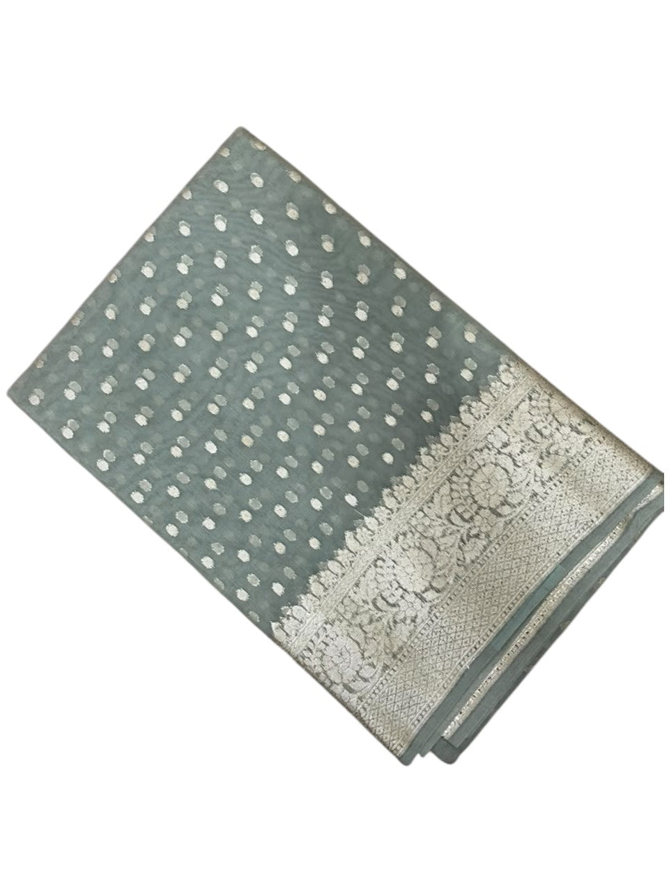 Southloom Cotton Banarasi Silk Saree with Woven Work on Body and Borders (Grey)