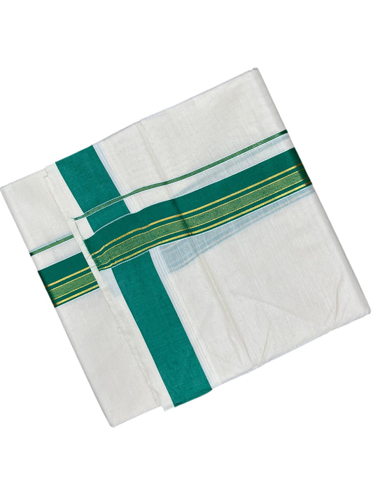 Southloom Pure Cotton Mundu with Green Border (South Indian Kerala Dhoti)