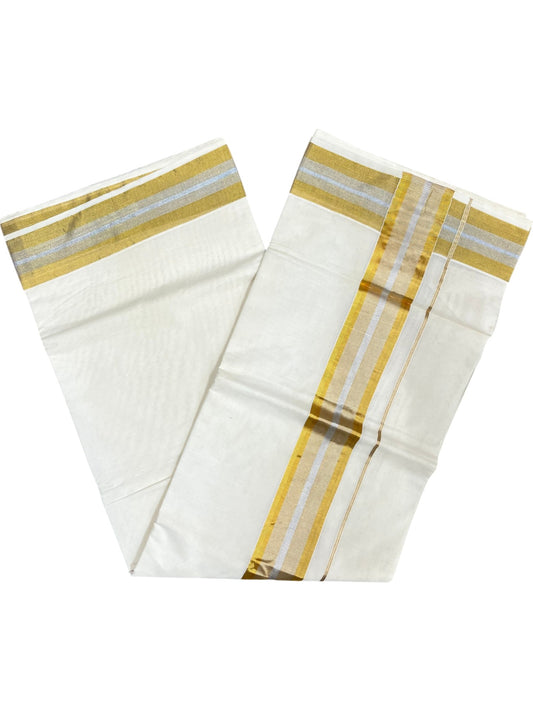 Southloom Pure Cotton Kerala Saree with Gold and Silver Kasavu Border in 3 inch