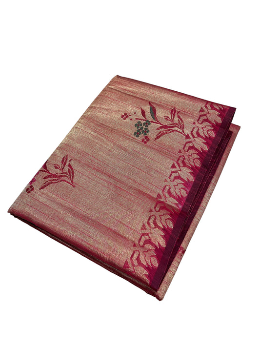Southloom Banarasi Silk Saree with Woven Work on Body and Borders (Magenta)