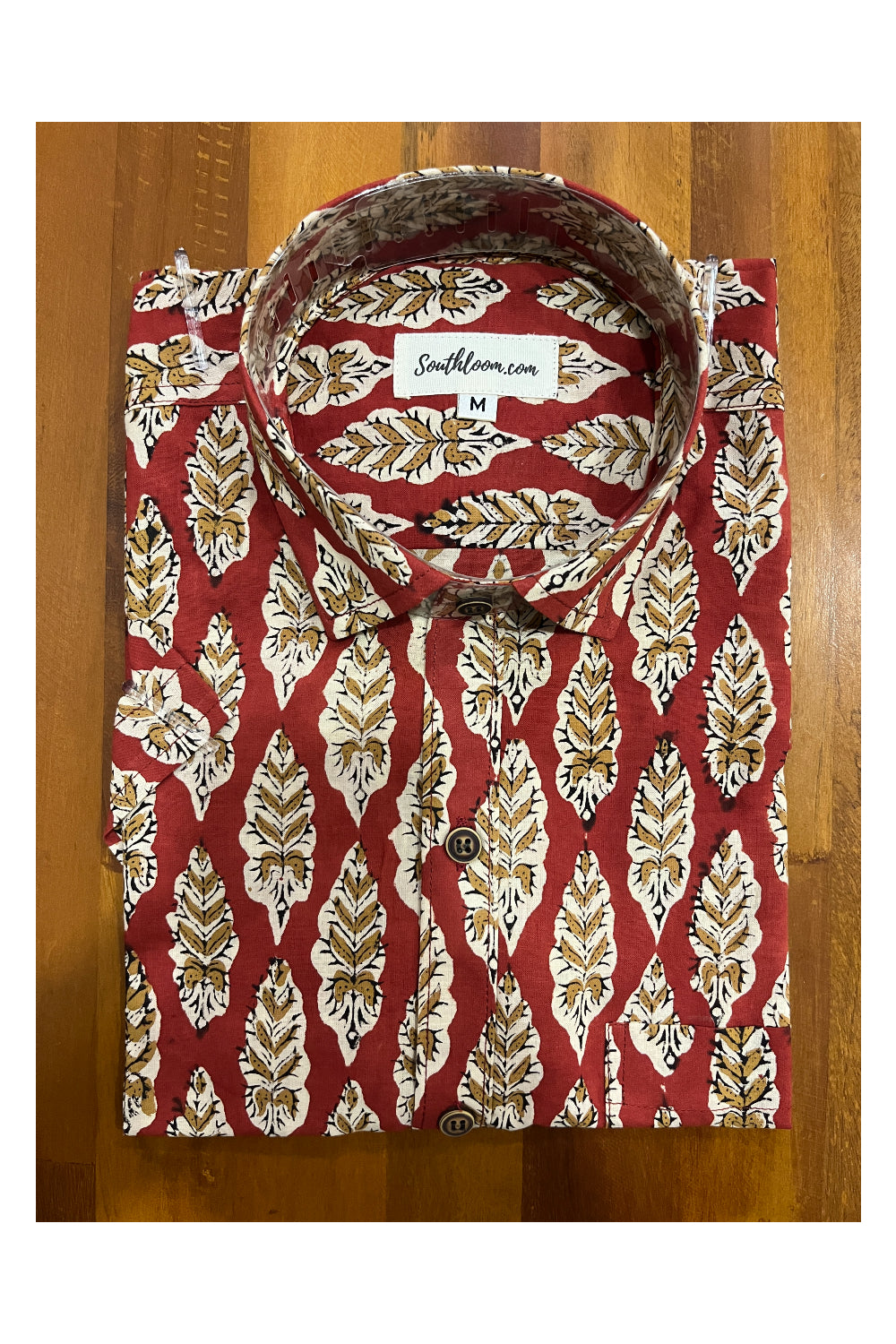 Southloom Jaipur Cotton Red Hand Block Printed Shirt (Half Sleeves)