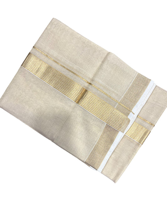 Southloom Premium Handloom Tissue Double Mundu with Gold And Silver Kasavu Border